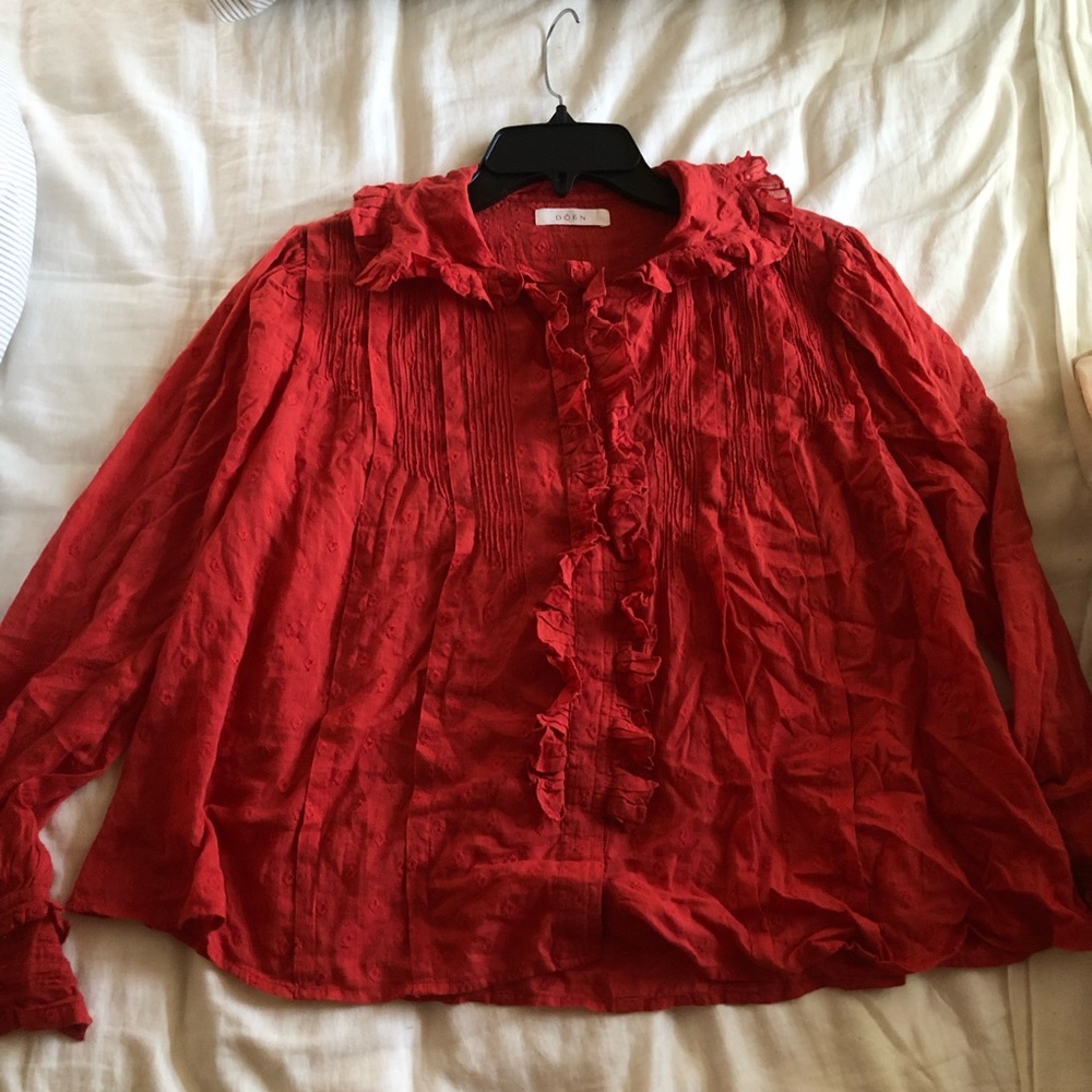 Doen Red Ruffle Blouse